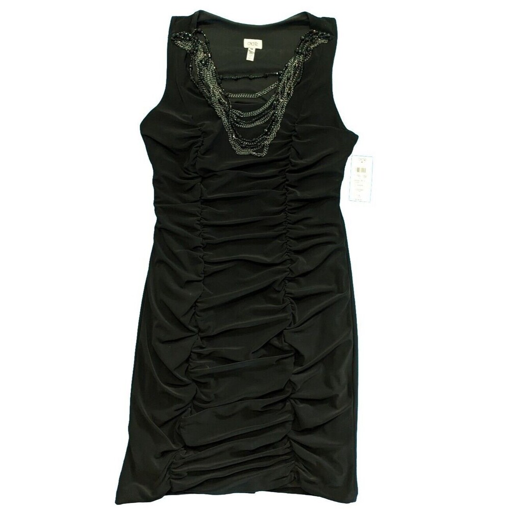 Cache Black Beaded Sleeveless Evening Cocktail Dress Sz M Defects